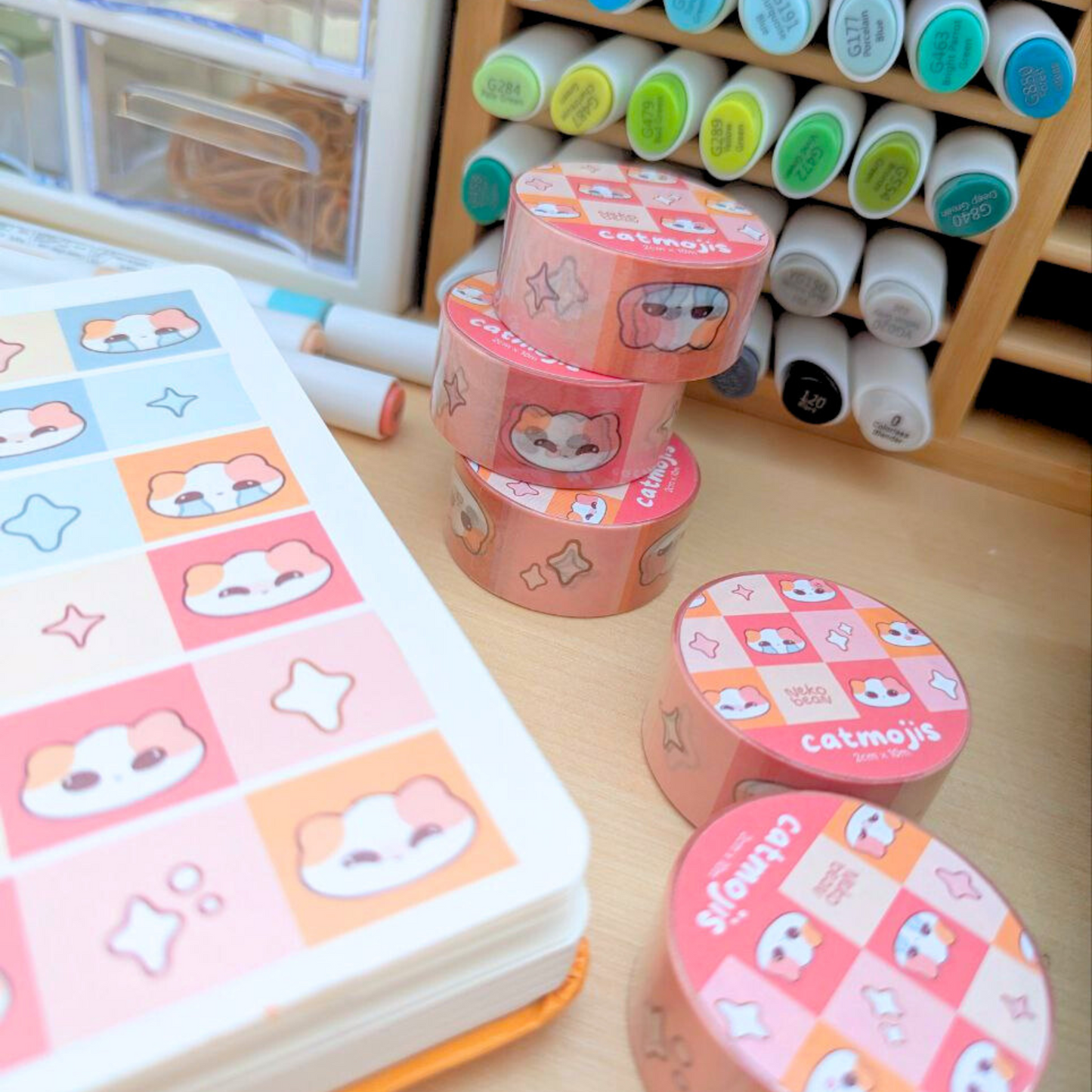 Red Catmojis - Washi Tape