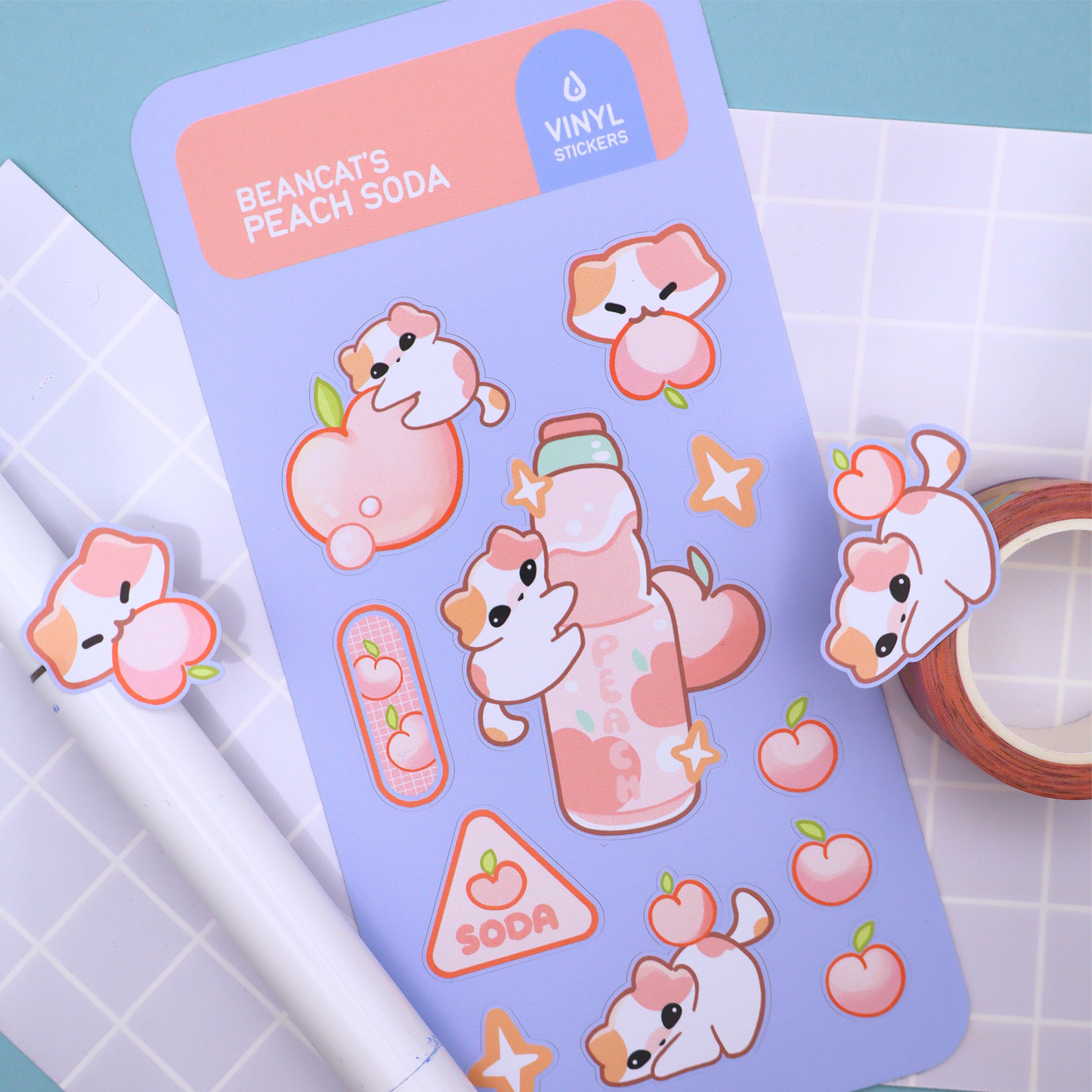 Beancat's Peach Soda - Sticker Sheet