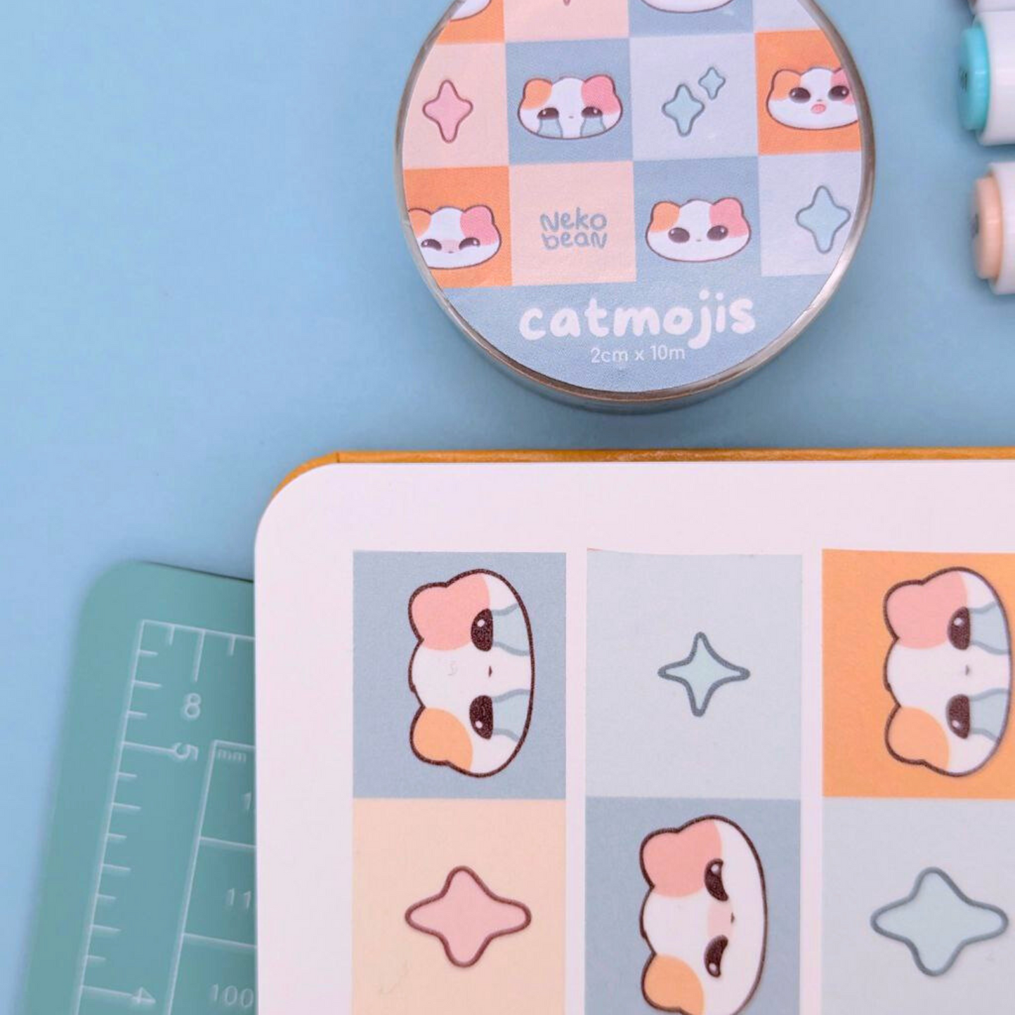 Blue Catmojis - Washi Tape